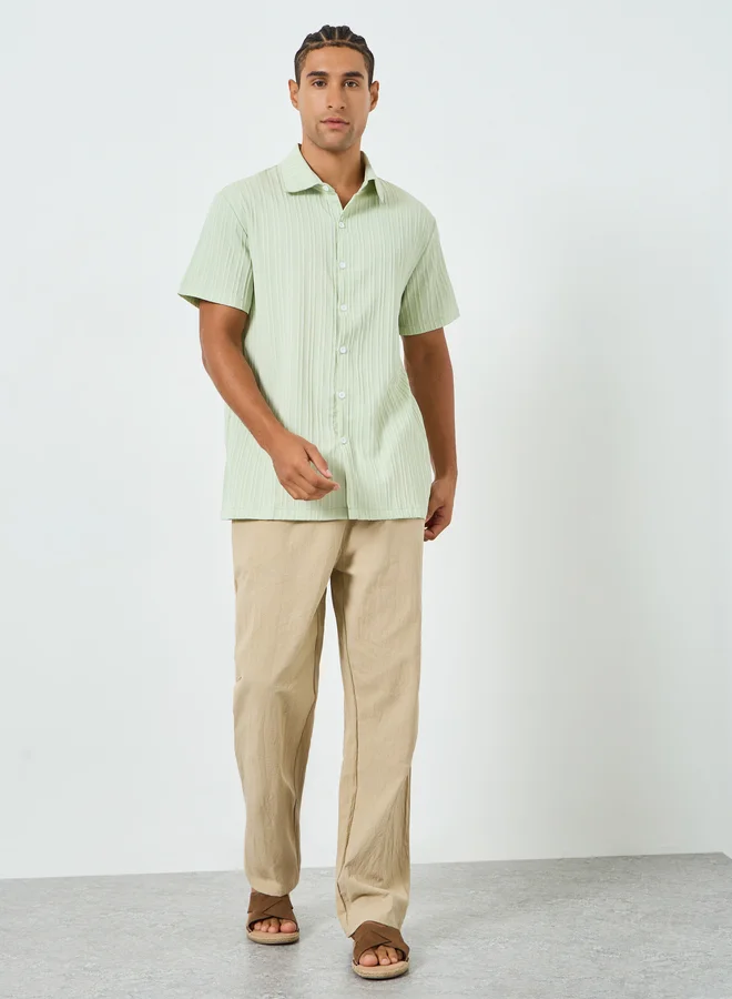 تايك تو بنطال من مزيج الكتان برباط خصر